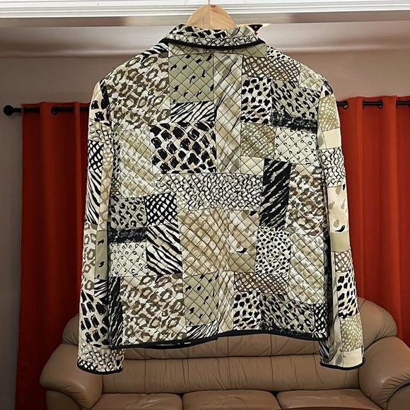 Maggy L Jacket 100% Silk Quilted Button Safari Leopard Cheetah Lined Women’s 12 - Picture 2 of 3